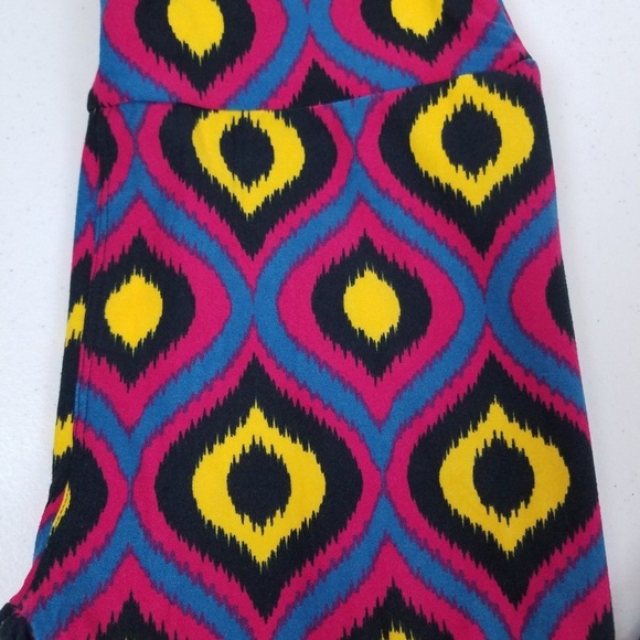 Lularoe OS Legging Women One Size Pink Yellow NWOT - Picture 2 of 5